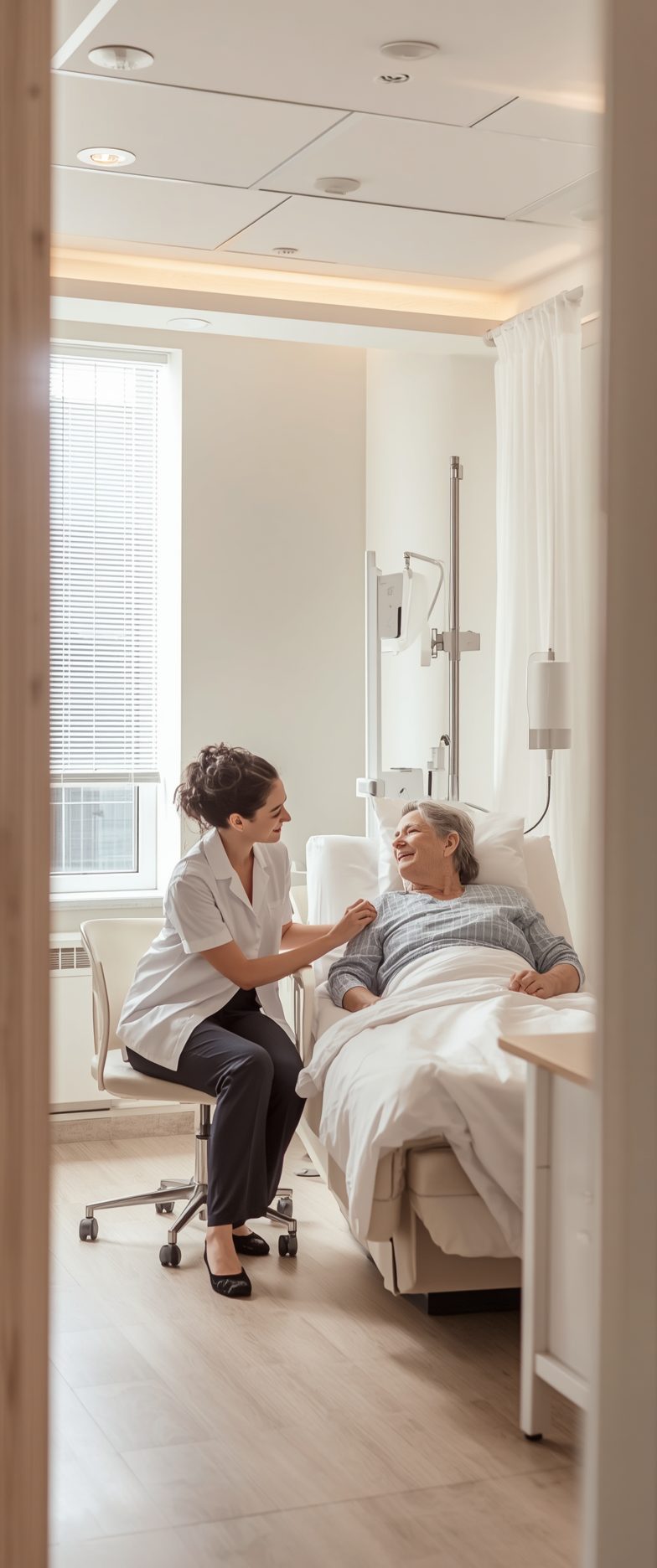 Care companion checking in on a resting patient