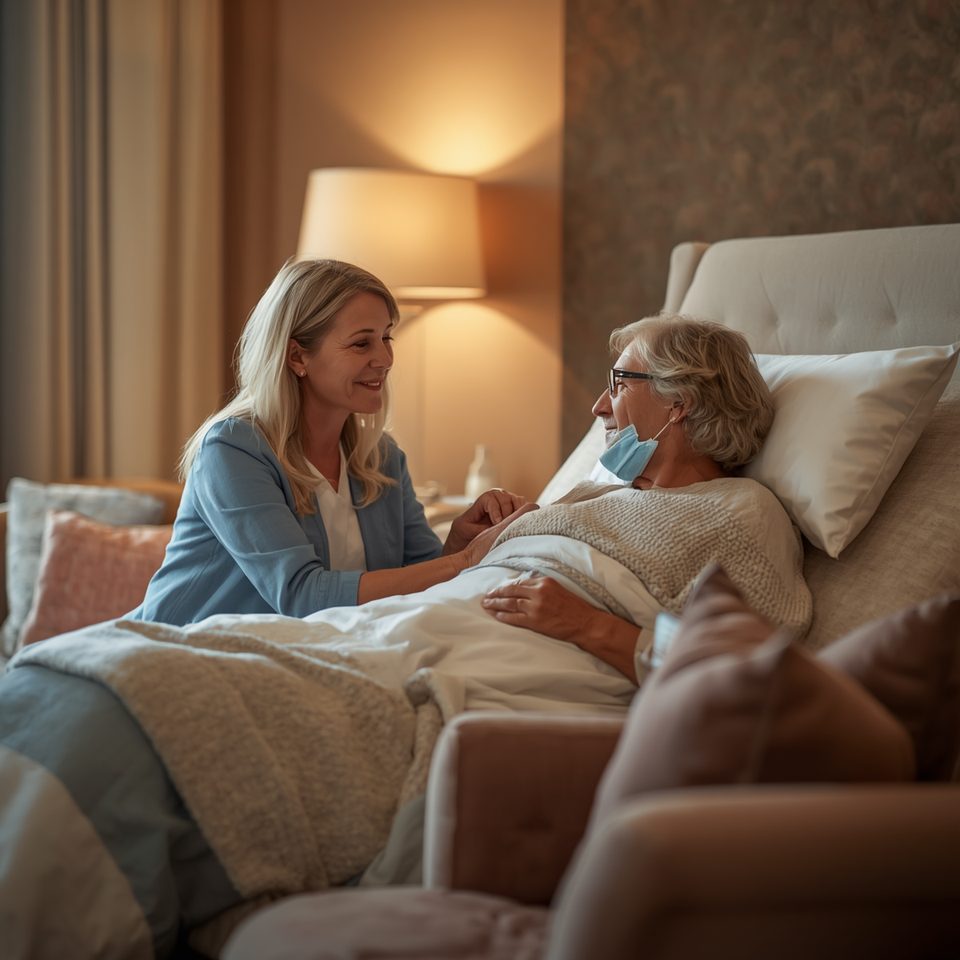 Companion supporting a resting patient in a recovery suite